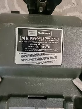 257.191200 CRAFTSMAN Bench Grinder Light #3 257.191200 CRAFTSMAN Bench Grinder Light #3