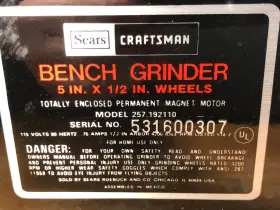 257.192110 CRAFTSMAN Sears Bench Grinder Mod #2 257.192110 CRAFTSMAN Sears Bench Grinder Mod #2