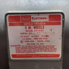 315.1964 CRAFTSMAN Sears Bench Grinder Amp #2 315.1964 CRAFTSMAN Sears Bench Grinder Amp #2