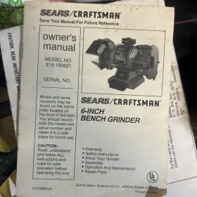 319.190621 CRAFTSMAN Sears Bench Grinder Owners Manual