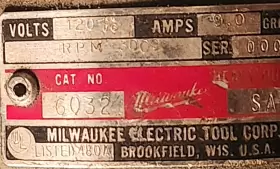 6032 MILWAUKEE Electric Disc Sander Grinder Rpm #2 6032 MILWAUKEE Electric Disc Sander Grinder Rpm #2