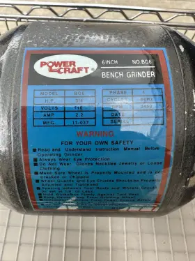 Power Craft 11-037 Bg6 Bench Grinder 6-inch 110v Corded Electric Rotary Black