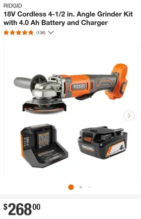 445025899841 RIDGID Brushless Cordless Angle Grinder Battery 445025899841 RIDGID Brushless Cordless Angle Grinder Battery