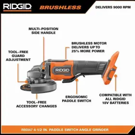 R86047KN RIDGID Cordless Angle Grinder Wheel Brushless Kit #3