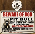 Metal Warning Pit Bull Dog Sign,croppedear Beware Of 8"x12" Usa Made. Fixed Price $11.50.