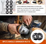 9pcs Angle Grinder Nuts, 1 Wrench Spanner, 8 Flange Washers For Grinding. Fixed Price $12.17.
