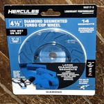 Hercules 4-1/2" Diamond 14 Segmented Turbo Cup Wheel Wet Or Dry #57849. Fixed Price $22.58.