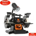 6 In. 2.5 Amp Variable Speed Motor Bench Grinder W/ Flexible Work Light. Fixed Price $151.99.
