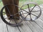 2) 16" Steel Ornamental Iron Wagon Wheel Western Rustic Art Metal Barbecue Pit. Fixed Price $105.00.