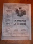 Sears Craftsman 3/4 Hp Grinder Owners Manual 397.19350. Fixed Price $14.95.